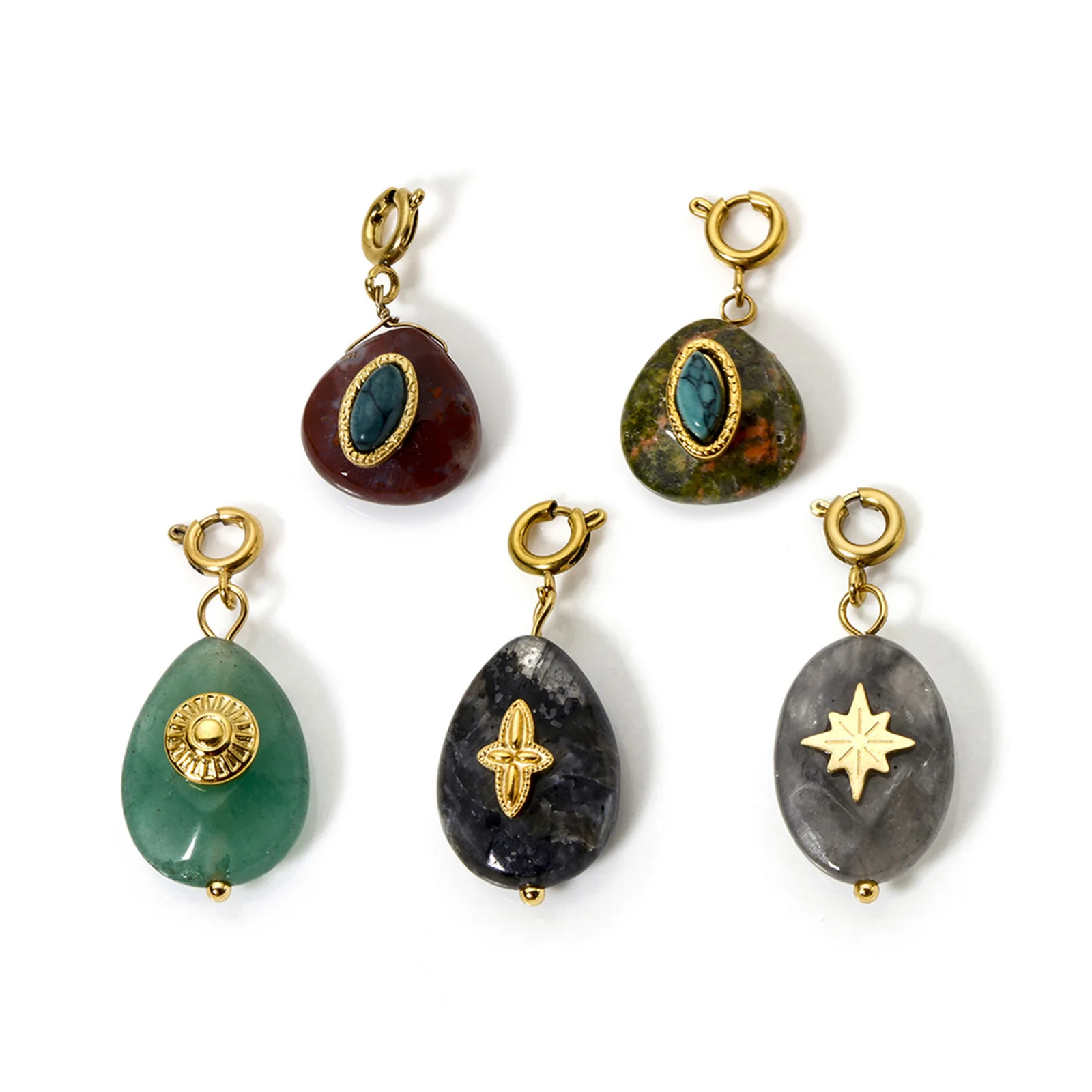 1pc Vintage Stainless Steel Charms Multicolor Geometic Drop Star Gemstone Pendant DIY Necklace For Women Men Jewelry Findings