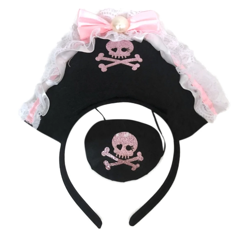 

28TF 3-D Bowknot Pirate Hairband Eye Patch Cosplay Party Costume Female Hairhoop Holiday Festival Dressup Accessories