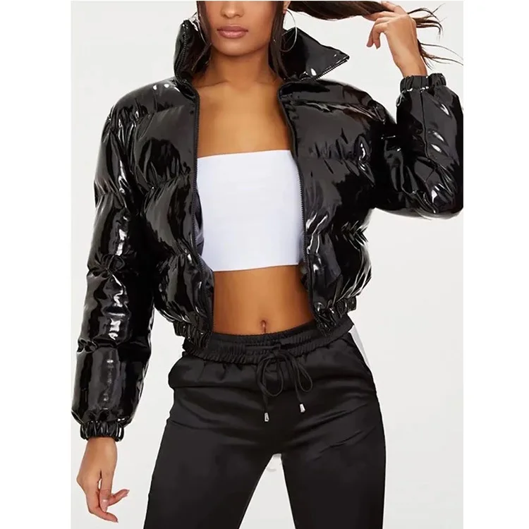 2022 Autumn and Winter New Women's Cotton-Padded Clothes Bright Color Metal Short Women's Cotton-Padded Jacket Women Hip Pop