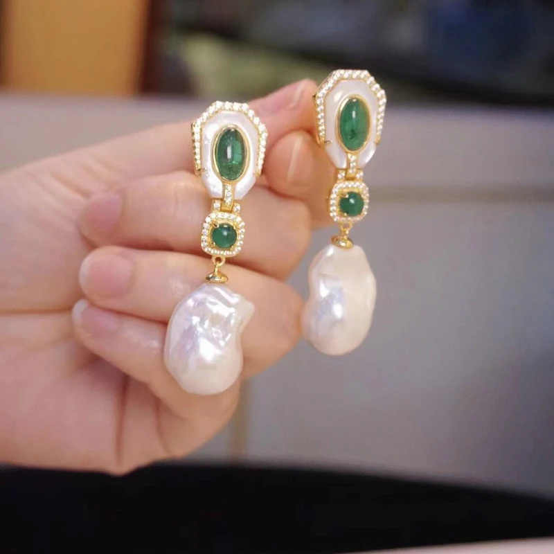 Женские серьги из серебра 925 пробы с натуральным пресноводным барочным жемчугом