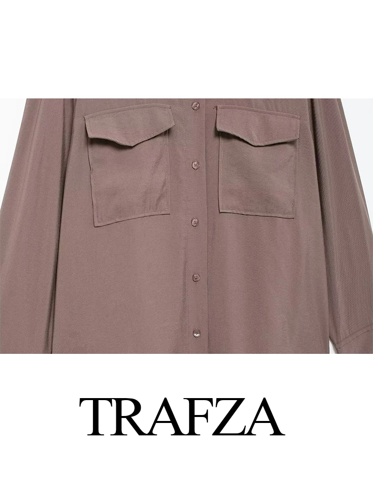 Женская драпированная рубашка с длинным рукавом и воротником карманами