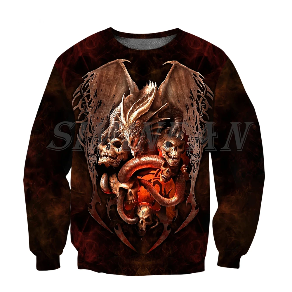 

Men's round neck sweater autumn and winter pullover sweatshirt men casual sports large top dragon 3D printing fashion aesthetics