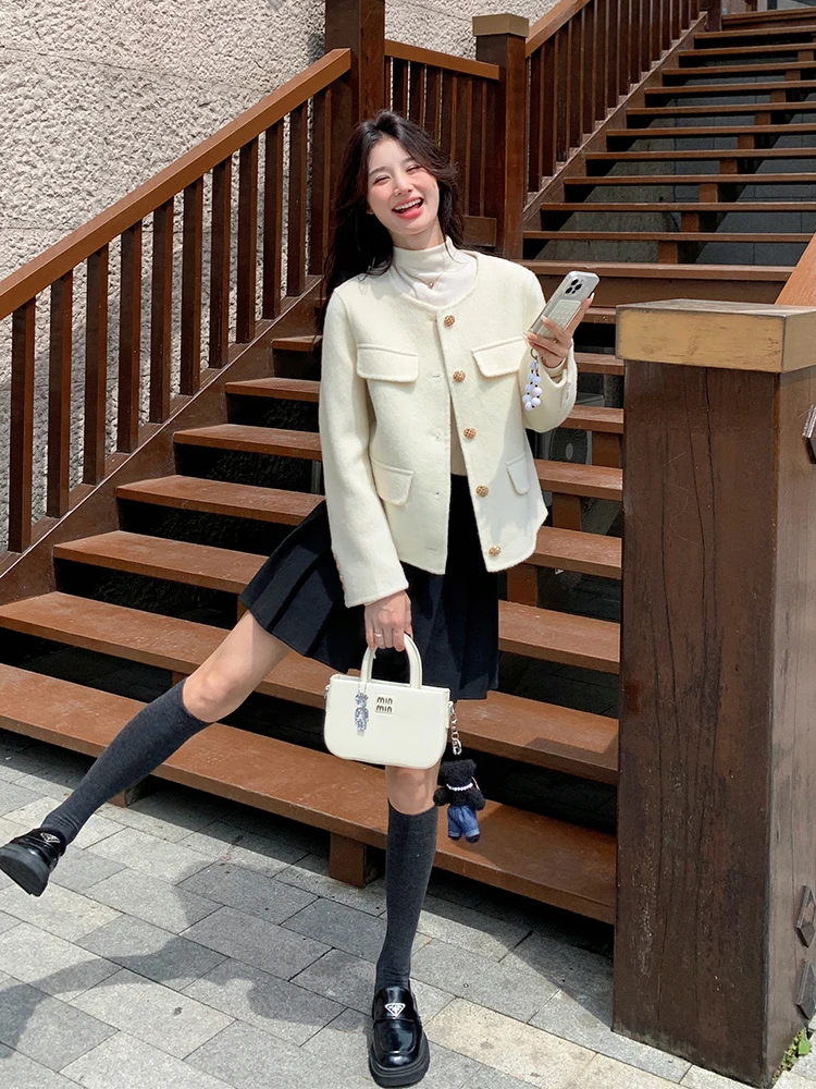 Осень-зима 2024 новое белое однобортное корейское изящное двустороннее