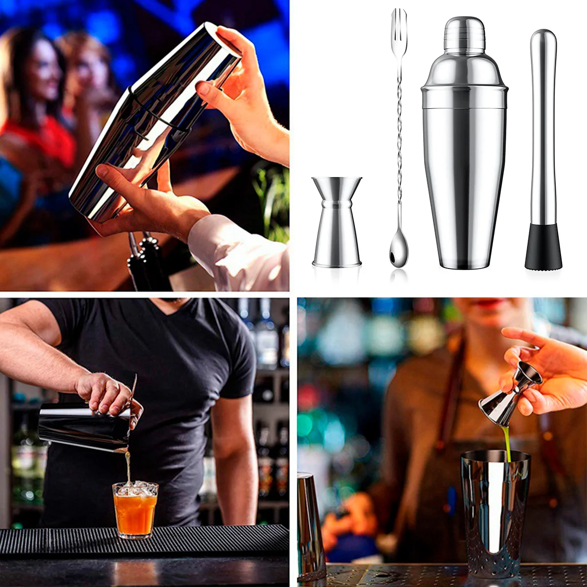 

Cocktail Shaker Set Measuring Cup Mixing Spoon Cocktail Shaker Kit Bartender Cocktail Making Tool Bars Accessories 750ml
