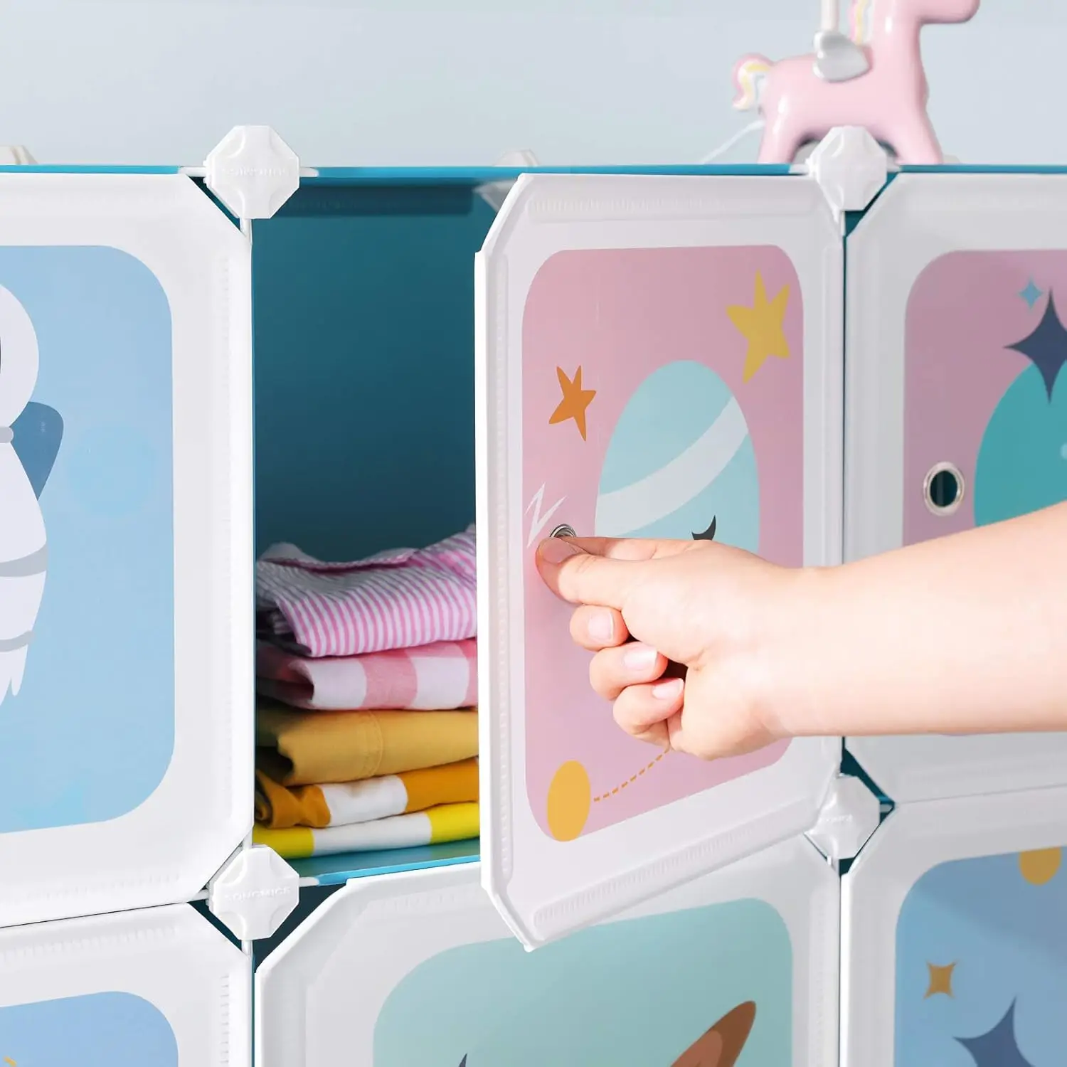 Armario модульный Infantil de 15 Организатор para niños Estantes Cubo plástico con Puertas |