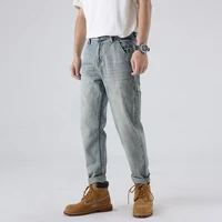 men washed fashionn jeans new straight daily casual distressed hot slim fit stretch skinny streetwear male long pants