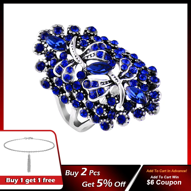 SINLEERY винтажные большие полые синие кольца Женское кольцо под старину