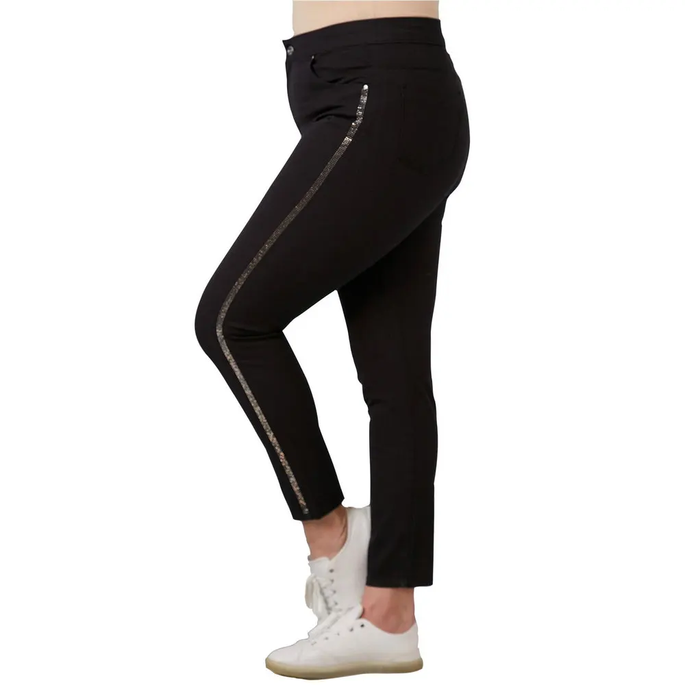 Fierte Women Plus Size Pants Rg1542 Jean High Waist Tight Trotting Ribbon Detail Zipper Closure Cotton Spring Summer