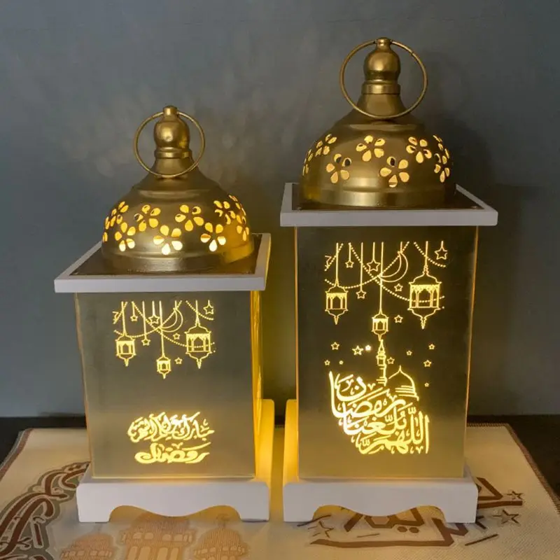 

Wooden Ramadan Lantern Eid Mubarak Element LED Light Eid Ramadan Islamic Indoor Home Party Decor Festival Lighting B03E