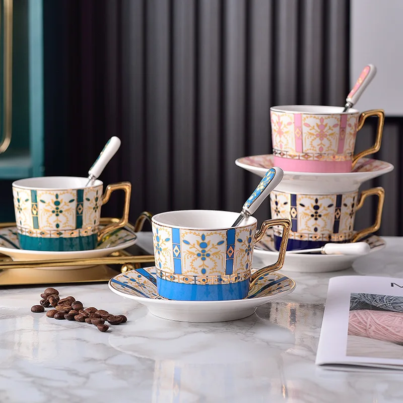 

Coffee Cup Set Ceramic Modern Style Floral Coffee Cup Creative Gift Office Afternoon Tea Coffee Tea Set With Tray With Spoon