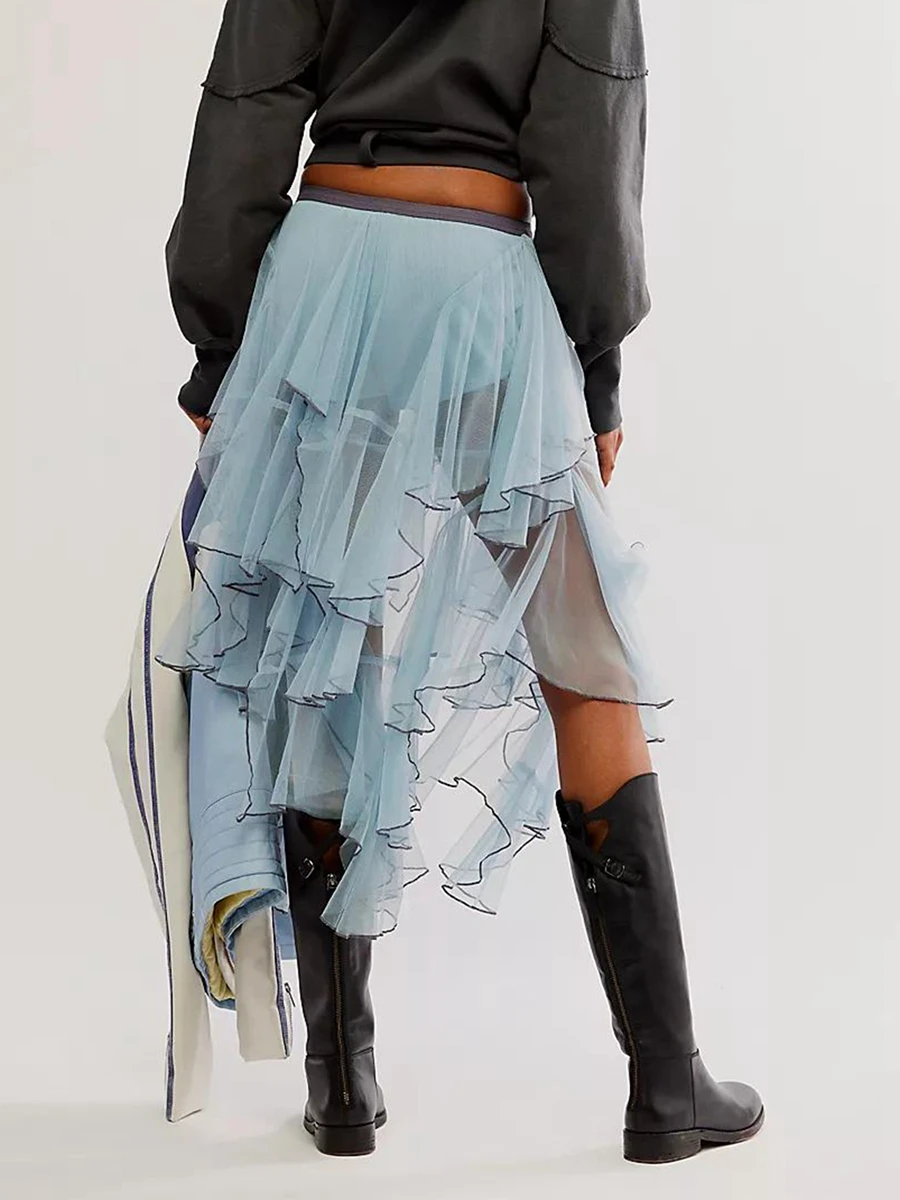 Новая женская прозрачная Тюлевая юбка повседневная Летняя асимметричная