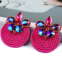 ethnic style cotton weave colorful crystal round big dangle earrings for women 2022 trend luxury quality vintage party jewelry