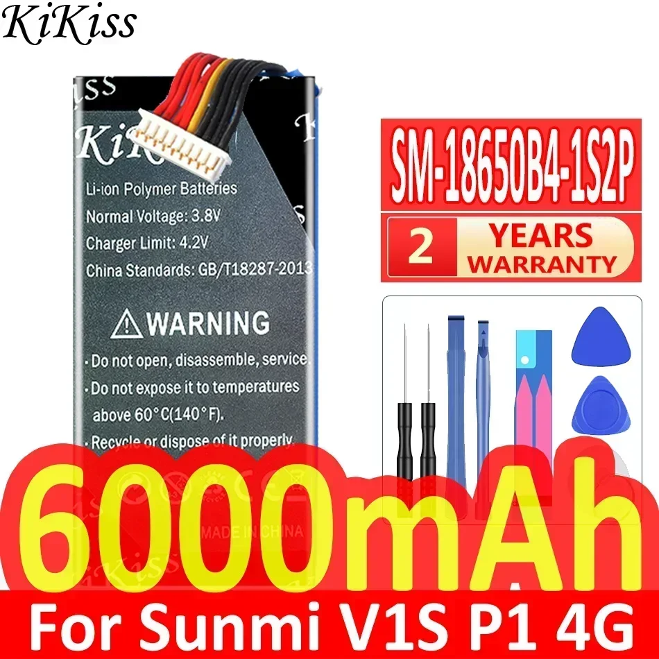 Мощный аккумулятор KiKiss 5700 мАч/6000 мАч SM-18650B4-1S2P для Sunmi P1 4G WS920 W6900 POS 1INR19/66-2 V1S