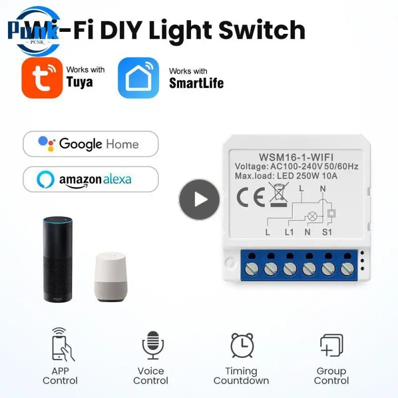 

Support Alexa Google Home Light Switch Module 10a 1/2/3/4 Way 2-way Control Wifi Switch Mini Dual Control Smart Circuit Breaker