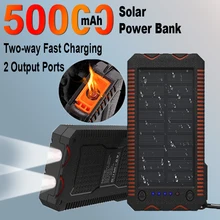 50000mAh Solar Power Bank Two-way Fast Charger Waterproof Emergency Backup External Battery With Igniter Flashlight for phone mi