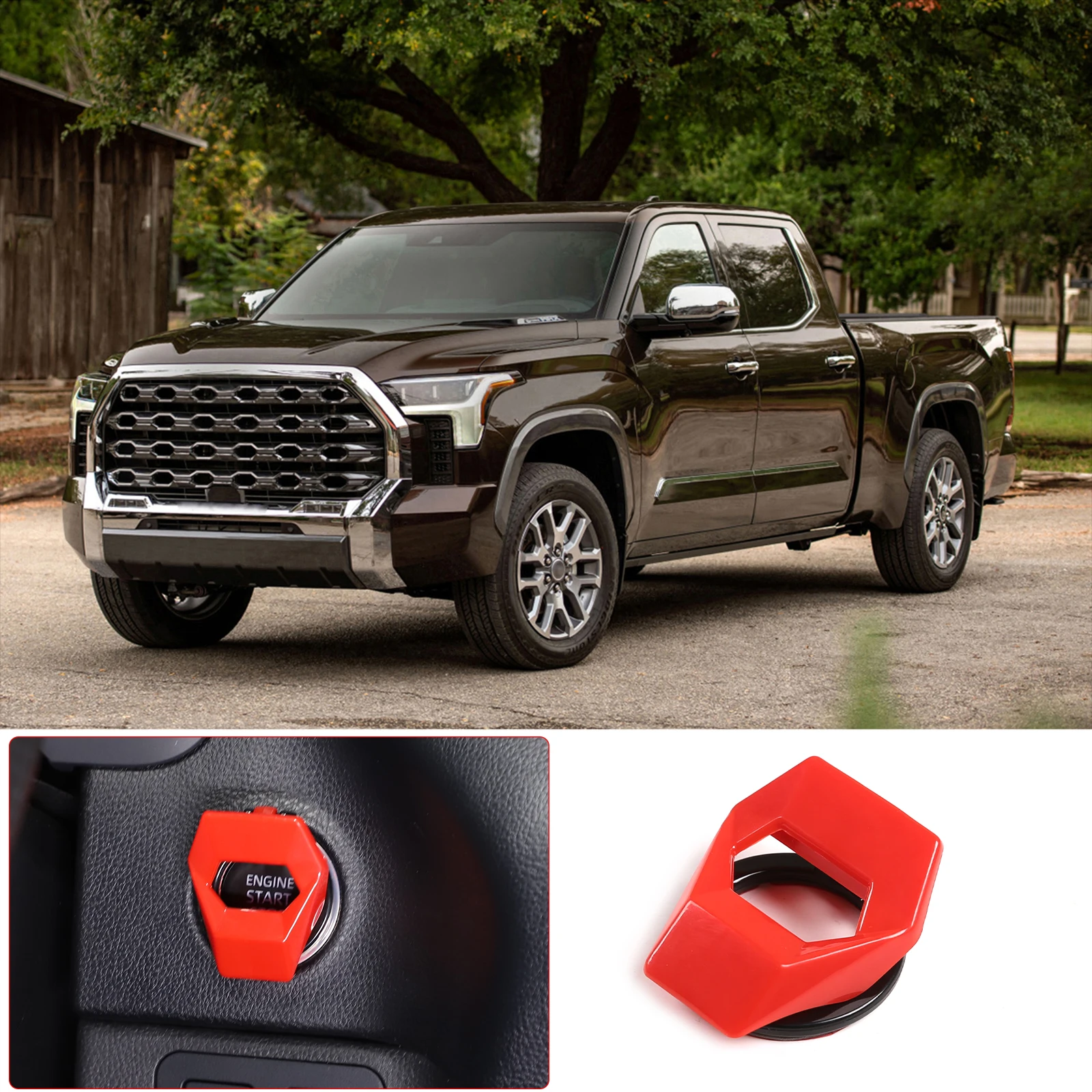

For Toyota Tundra 2022-2023 ABS Carbon Fiber/Red Car Engine Start Stop Push Button Cover Trim Sticker Car Accessories