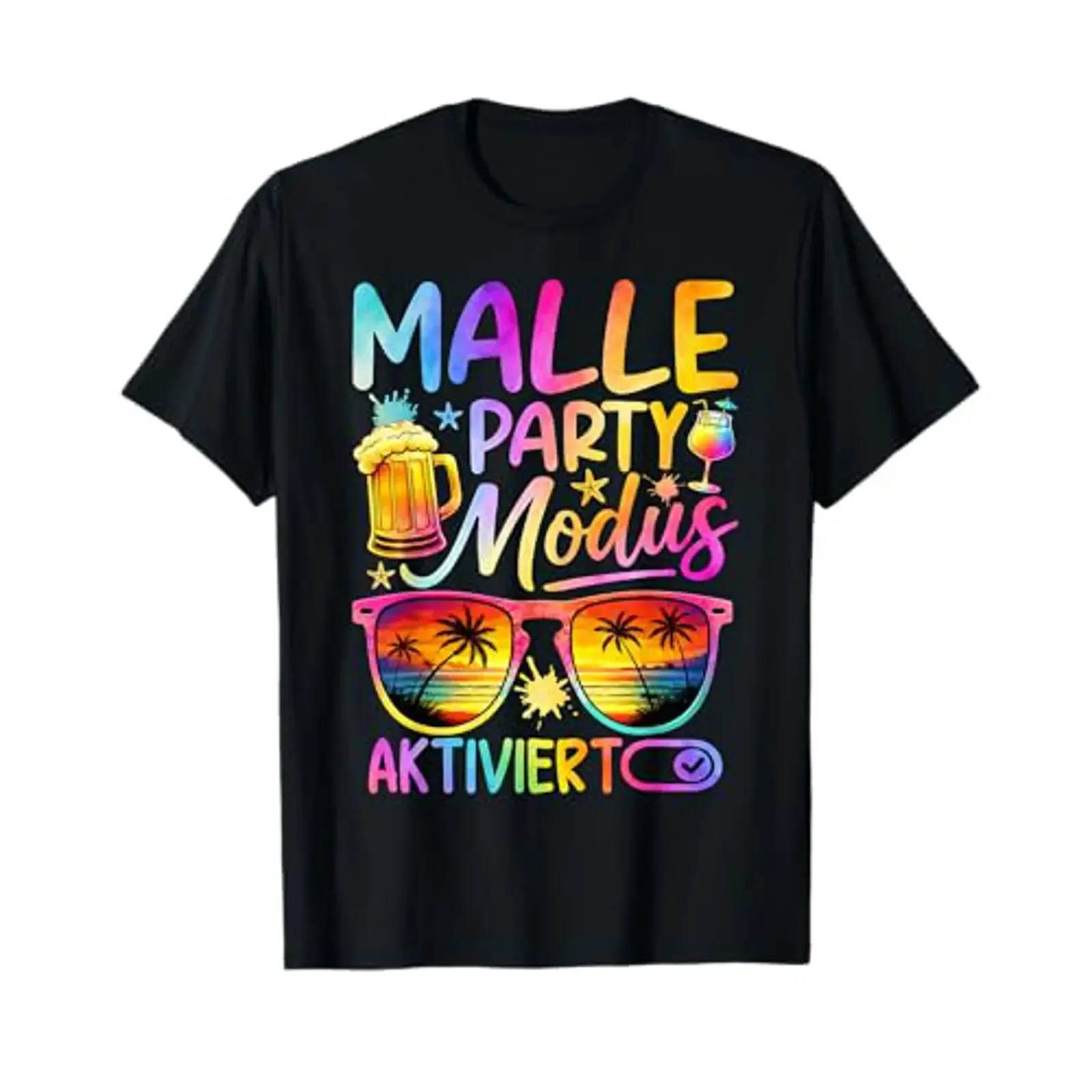 Фото Винтажная футболка Malle Party Modus Aktiviert Feiern Mallorca Urlaub с эффектом потертости для повседневной носки, дизайнерская одежда, уличный стиль №1
