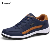 mens lace up wear resistant jogging sports shoes pu leather male fashion casual business sneakers running shoes outdoor walking