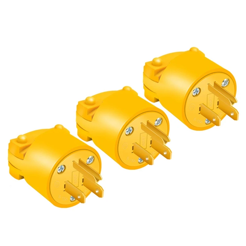 

3 шт., сменные электрические наконечники удлинителя шнура, желтая оболочка, 3-проводные наконечники NEMA 5-15P промышленного класса, 3-зубчатая ви...