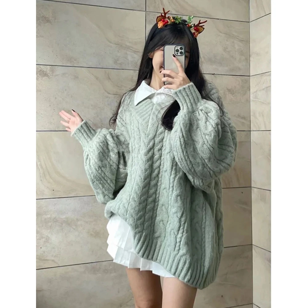 Женский осенне-зимний свободный свитер в консервативном стиле рубашка мини-юбки