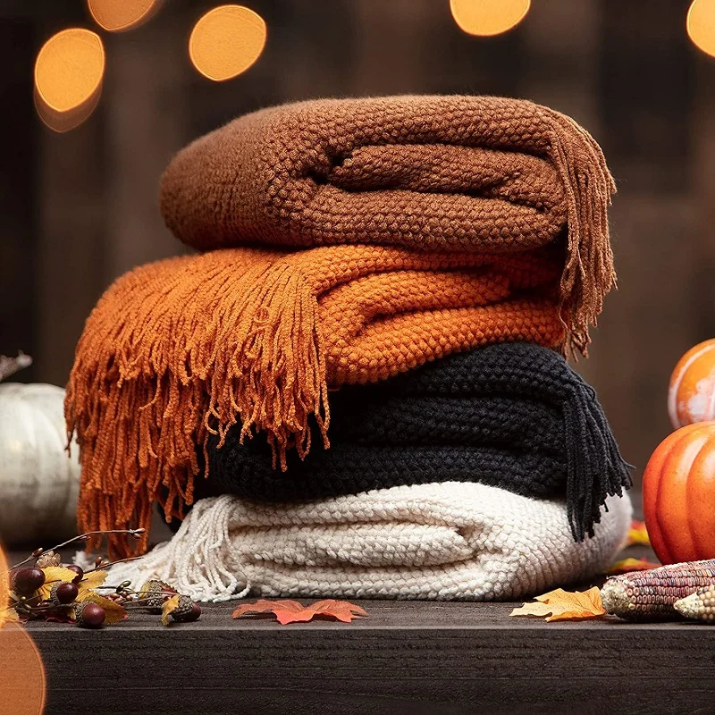 Нордическое вязаное одеяло Inyahome большого размера бежевое бархатное