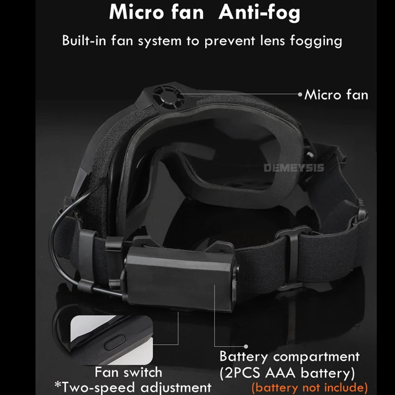 Military Tactical Glasses Airsoft Paintball Cs Wargame Combat Goggles with Micro Fan Windproof Shooting Army Fans Sunglasses | Спорт и