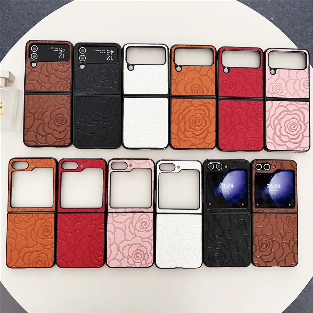 Кожаный чехол с цветочным рисунком для Samsung Galaxy Z Flip5 4 3 Motorola Razr 40ultra OPPO Find N2Flip N3Flip VIVO