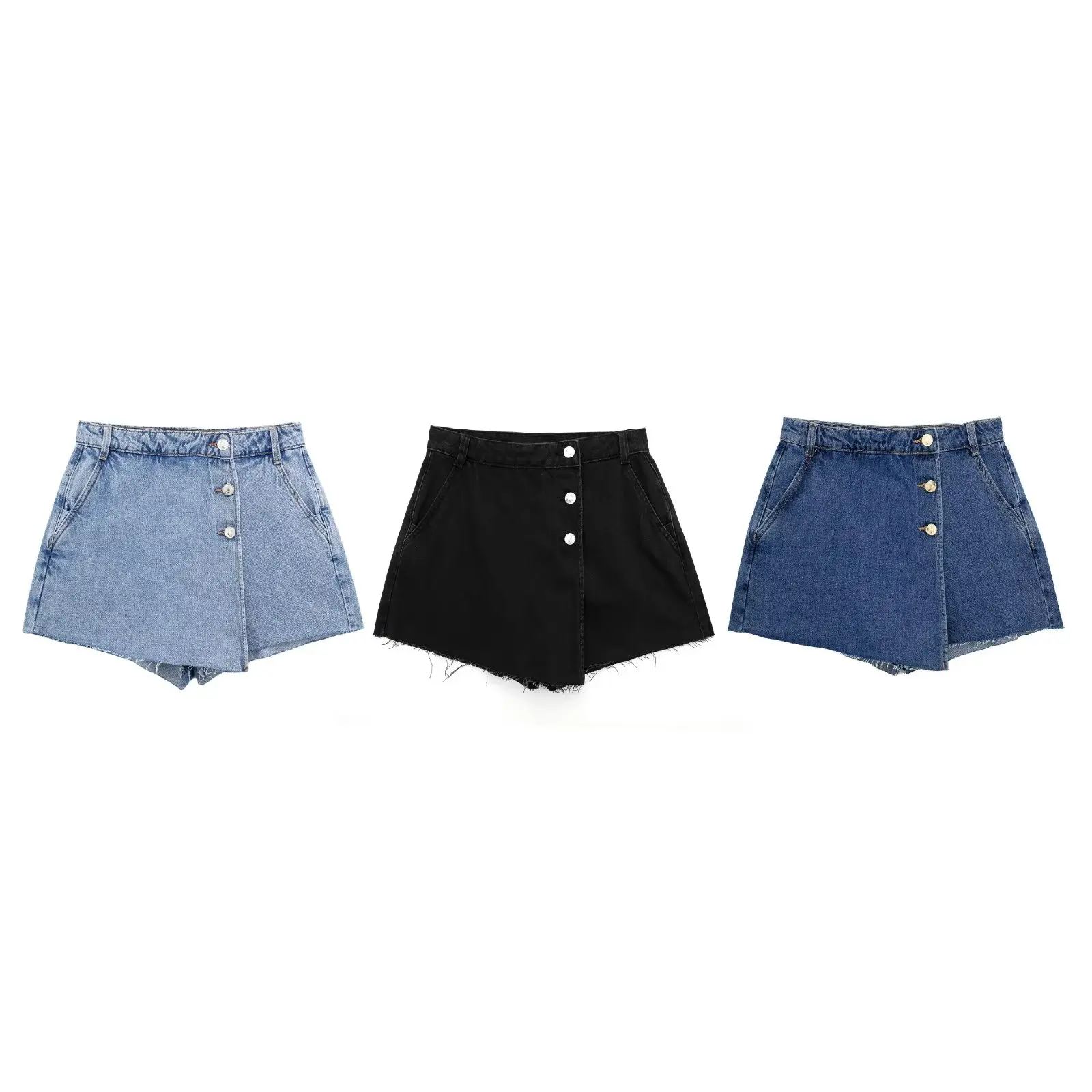 

Women 2023 New Chic Fashion Paikou Adorn Double Lapel Pantskirt Vintage High Waist Zipper Female Skorts Mujer