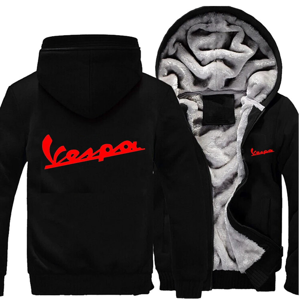 

New Winter Vespa Logo Hoodies Jacket Men Fashion High Quality Casual Wool Liner Fleece Sweatshirts Male Hoody Coat