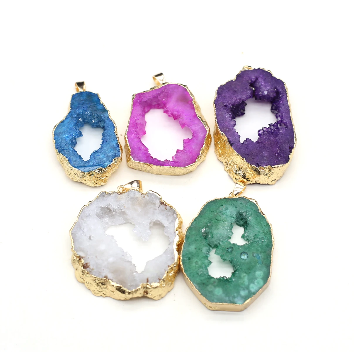 

Natural Stone Agate Crystal Bud Gold Plated Edge Sliced Irregular Pendant Making JewelryDIY Necklace Accessories Gift Party Deco
