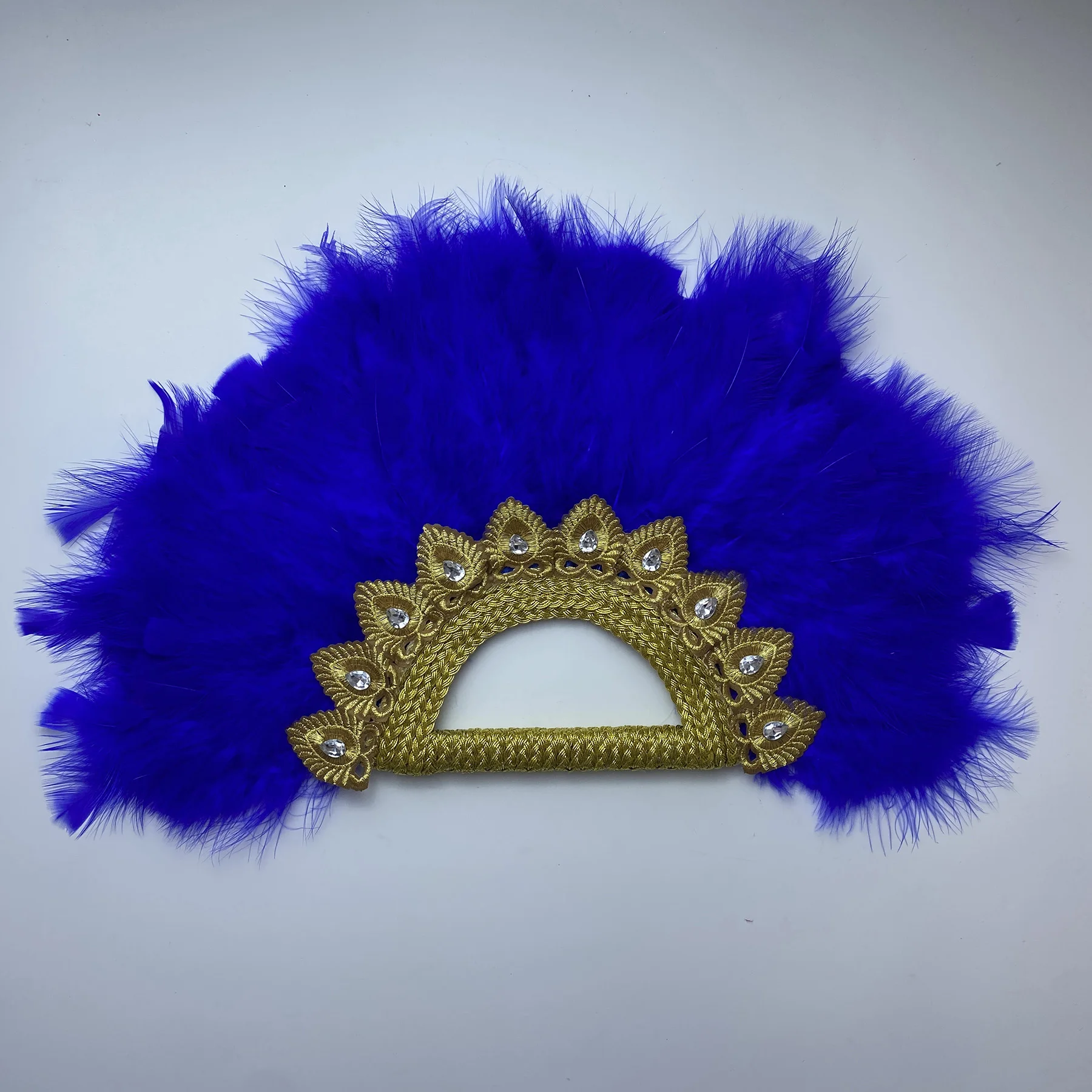 

Big Size Design African Blue Feather Fan Ladies Wedding Feather Fan For Bride Double Side Feather Nigerian Stones Dance Handfan