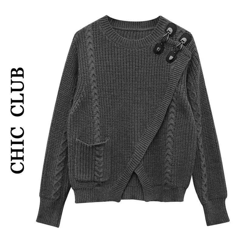 

Large size women's popular pullover sweater women's 2022 autumn new fashion split knitted top
