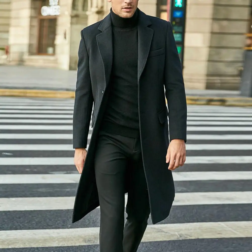 

Пальто на трех пуговицах, длинное пальто в британском стиле для мужчин, толстая ветровка до колен с отложным воротником, однобортный дизайн для мужчин