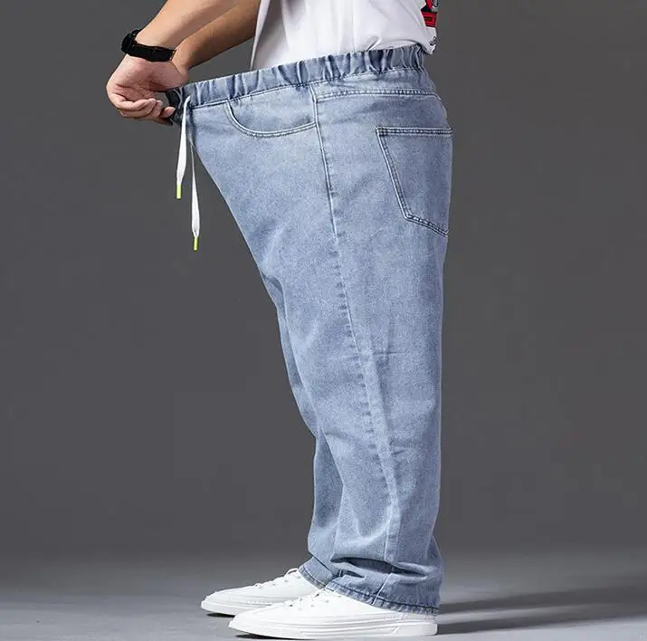 Thick-Legged Big Trousers Wide Leg Jeans Men's Straight Loose Big-Legged Denim Trousers Suitable For Body Weight 50-140 kg