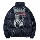 Мужские пуховики в стиле хип-хоп, куртка-бомбер с подкладкой и мультяшным медведем в стиле граффити, Зимняя Толстая теплая хлопковая верхняя одежда в стиле Харадзюку, уличная одежда для пар