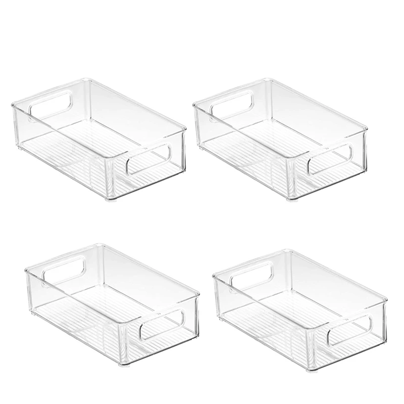 

ABHU Refrigerator Organizer Bins Stackable Fridge Organizers With Cutout Handles Clear Plastic Pantry Food Storage Rack