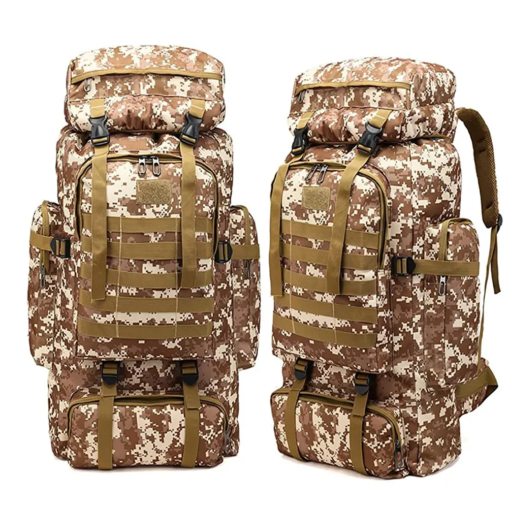 80L Outdoor Camouflage Backpack Camping Hiking Military Tactical Adjustable Waterproof Large Capacity Travel Daypacks Outdoor Ru