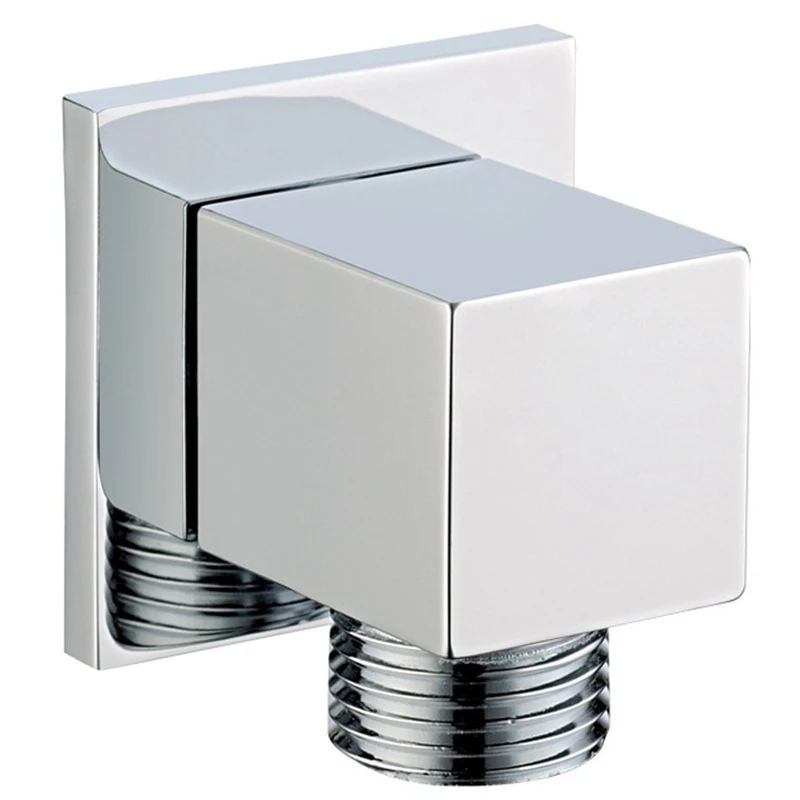 

G1/2Inch Shower Hose Connector Square Accessories for Bathroom Brass Body Wall Connector Bracket for Shower Hose -Silver
