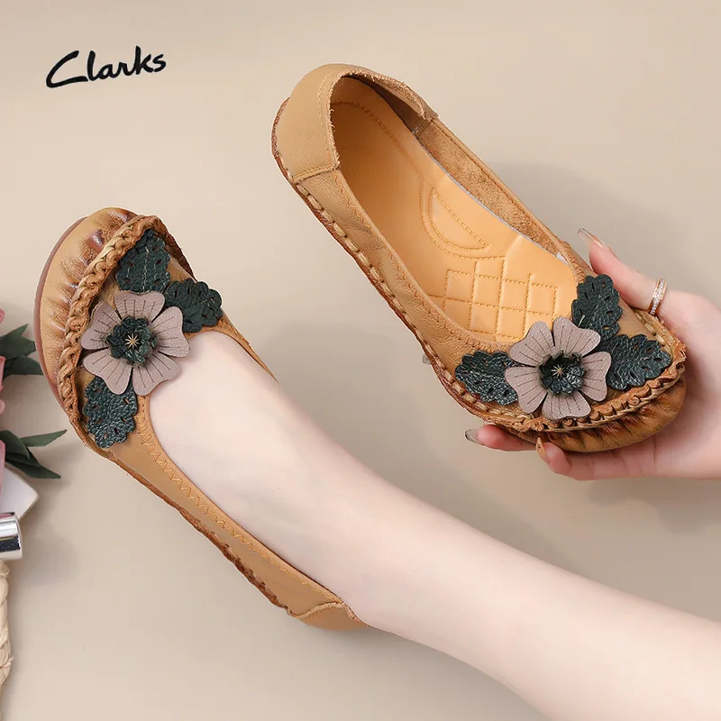 Xiuteng 2023 spring new ethnic style leather flower single shoes casual flat women's shoes middle-aged elderly mother's shoes