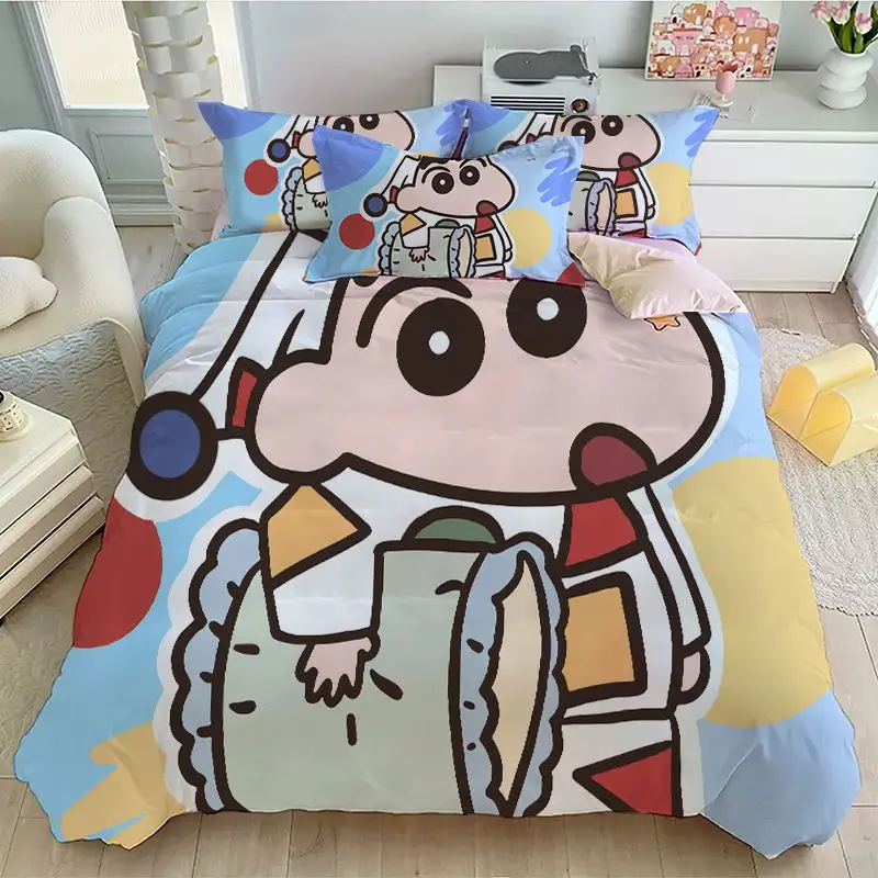 

Kawaii Crayon Shin-Chan Anime Cartoon Print Bed Four Piece Girly Bedroom Sheets and Quilt Covers Give Gifts To Girlfriend
