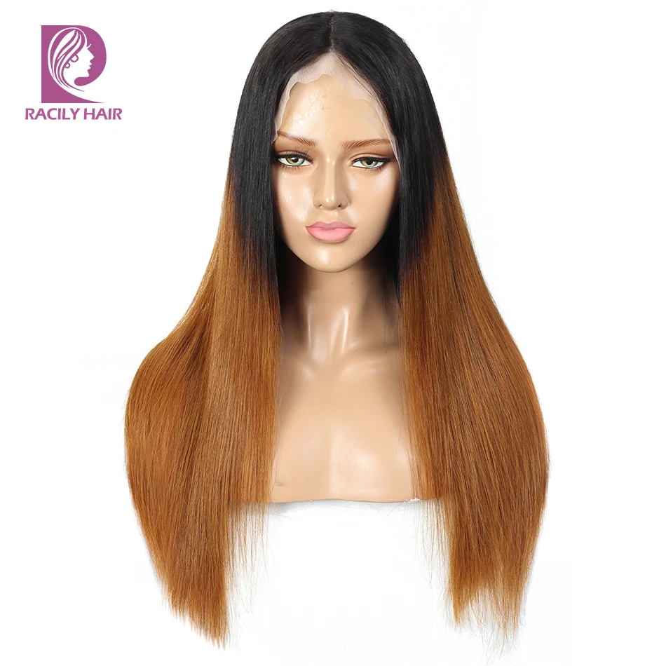 Straight T Part Lace Wig Human Hair Wigs Brazilian Bone Straight Upgraded 13x1 Lace T Part Wig For Women Ombre Brown Remy Hair