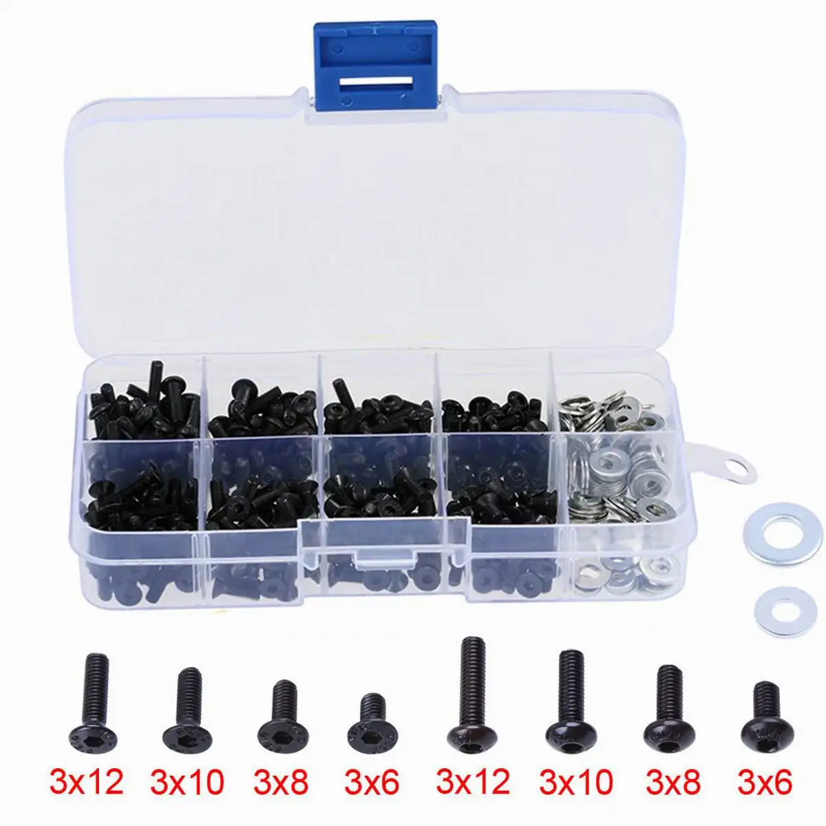 

340PCS M3 Flat Round Head Screw Box Tool for RC Car DIY Crawler Truck Boat Model
