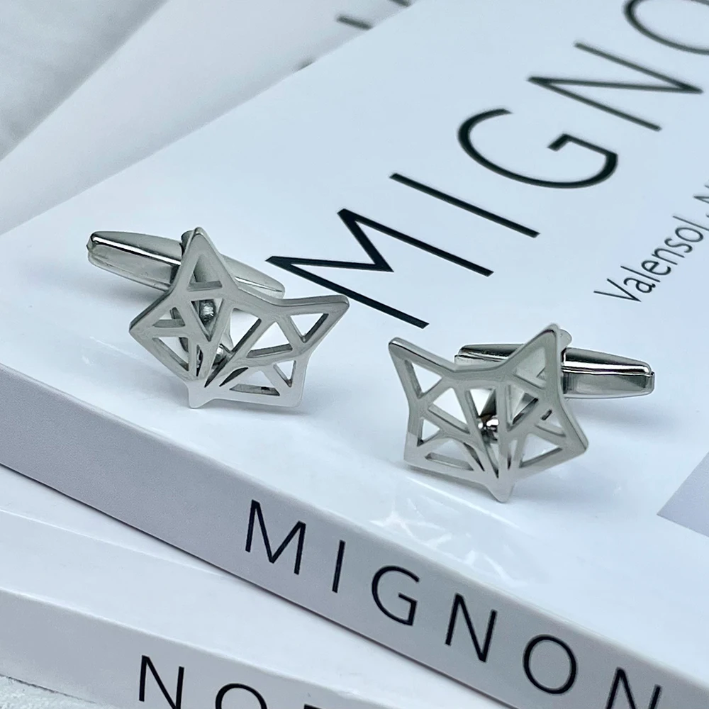 High-Quality Cufflinks For Men's Stainless Steel Shirt Cufflinks Fox Head Hollowed Out Cufflinks Wedding Groomsman Accessories