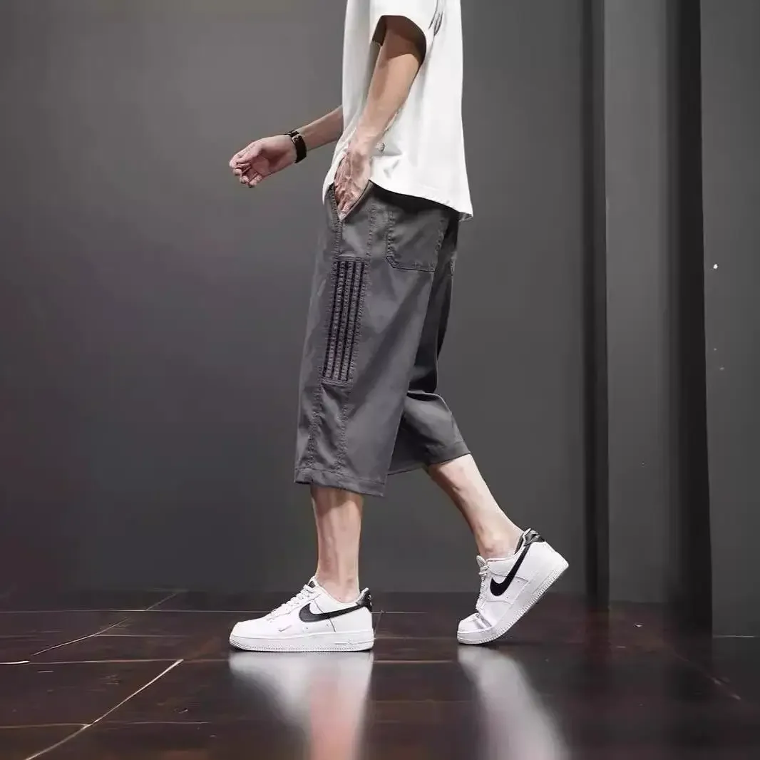 Повседневные шорты из ледяного шелка мужские летние тонкие модные полосатые