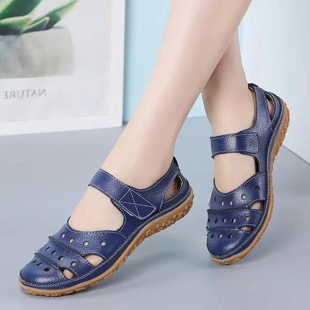 2023 Women Sandals Leather Hollow Out Summer Shoes Ladies Flats Breathable Slip on Loafers Fashion Female Soft Shoes Women Shoes