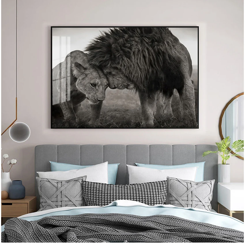 

Wall Art Picture for Living Room Lions Head to Head Black and White Canvas Art Painting Posters and Prints Scandinavian Cuadros