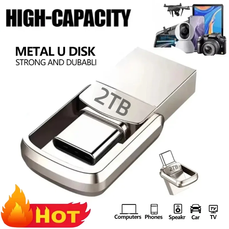 Фото Флеш-накопитель Lenovo Metal U Disk 2 ТБ с интерфейсом USB3.2 Type-C для передачи данных между мобильным телефоном и компьютером, большая емкость. №2