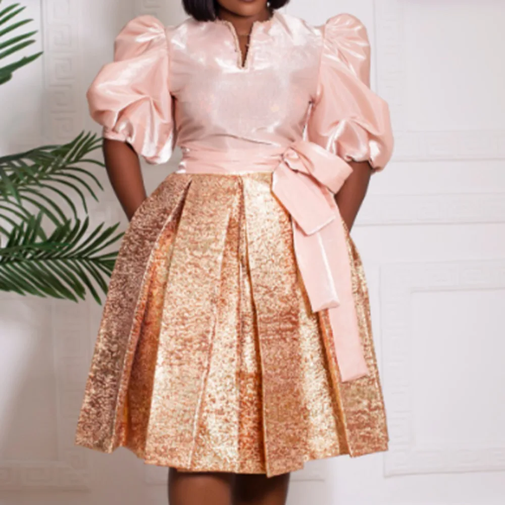 Платье женское с коротким рукавом элегантное плиссированное платье-трапеция в