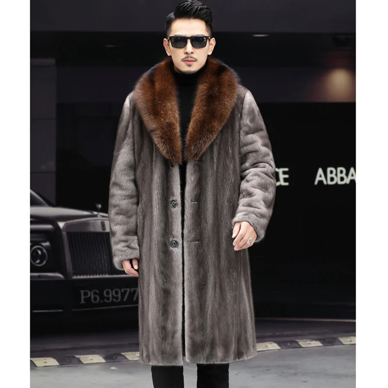 Men's Imitation Mink Coat Winter New Men's Long Warm Mink Fur Coat Leisure Large Size Big Fur Collar Men Jacket Coat Men