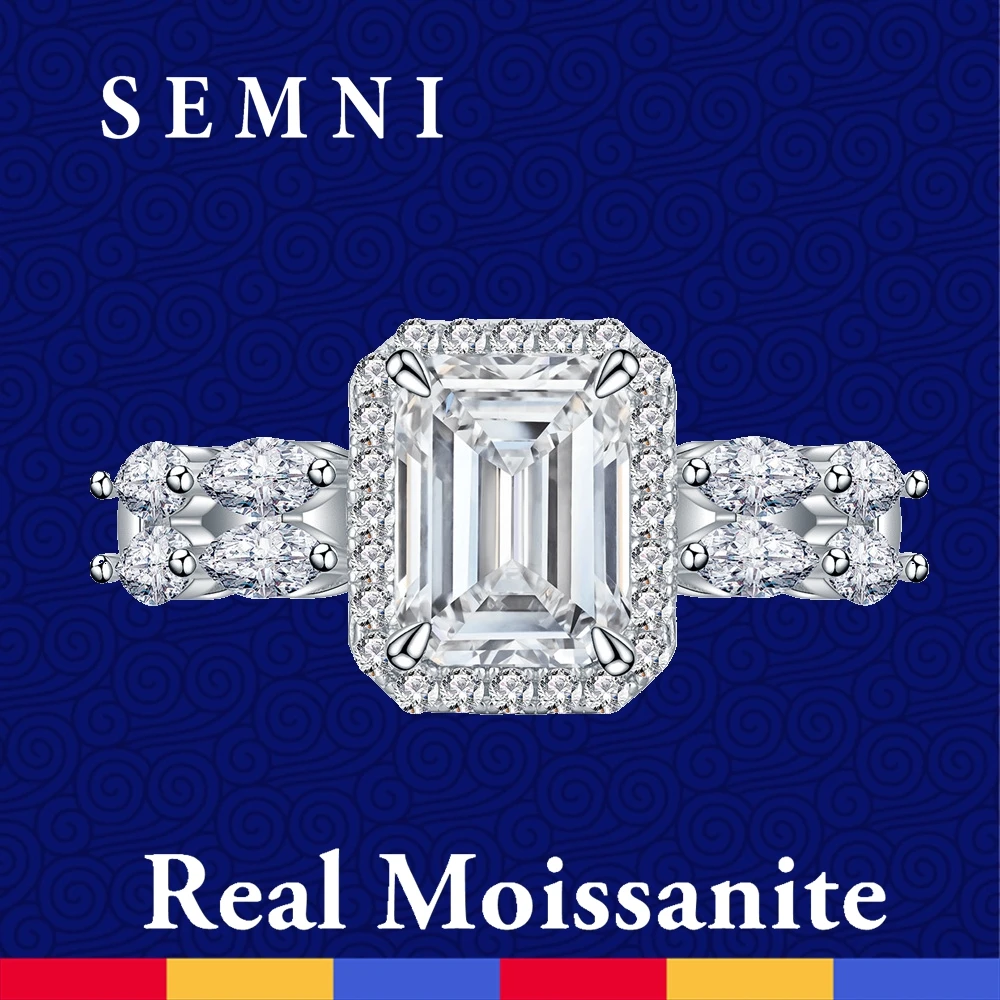 SEMNI 2.0ct 6*8 мм изумрудная огранка бриллиантовое кольцо с муассанитом для женщин